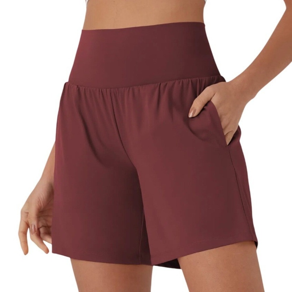Halara SoftlyZero Airy High Waisted 2-in-1 Shorts Burgundy Comfort Large NWT